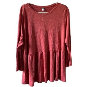 Old Navy Womens Plus Size 2X Pink Fuzzy Stretch Flutter Hem Blouse Top